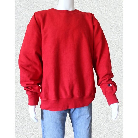 CHAMPION Premium Reverse Weave Retro Crew Neck Sweatshirt in Red - Picture 2 of 10